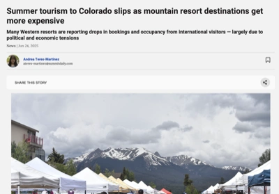 Screenshot of Summit Daily article: Summer tourism slipping